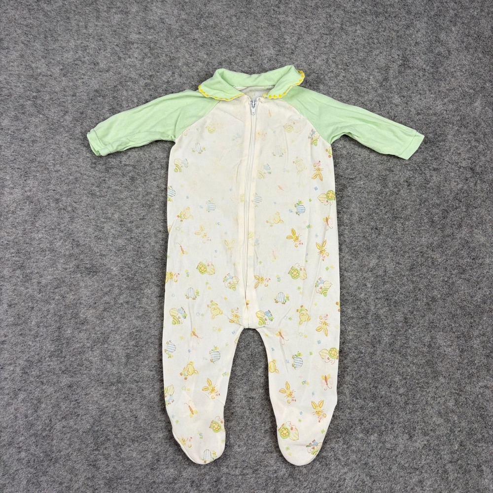 Vintage Baby Pajamas Sleeper Gender Neutral Size 6-9M Pastel Animal Print Footie